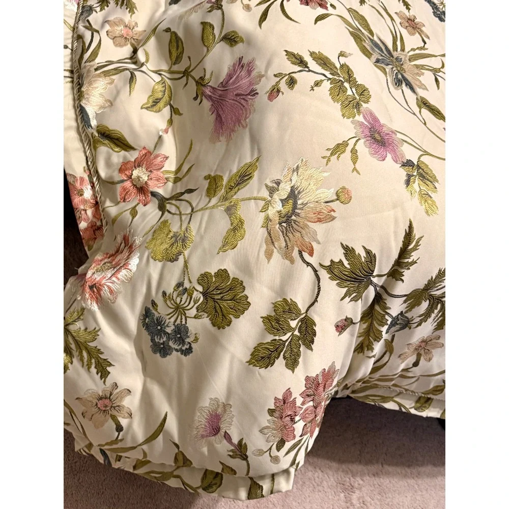 Croscill Queen Floral Daphne Comforter 2Shams Set Champagne Pink Green 3pc NWOT